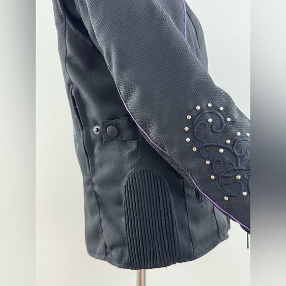 Women's Revolution Gear Biker Motorcycle Jacket With Purple Embroidered Wings - Picture 7 of 13